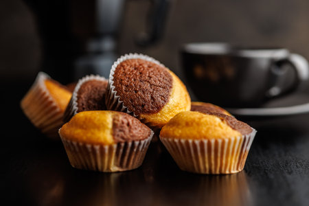Close Up of a Muffins on a black table.の写真素材