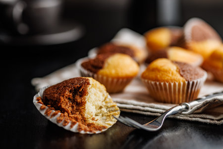 Close Up of a Muffins on a black table.の写真素材
