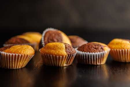 Close Up of a Muffins on a black table.の写真素材