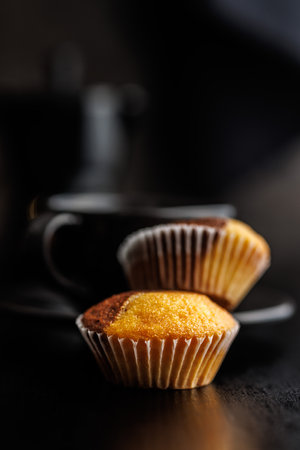 Close Up of a Muffins on a black table.の写真素材