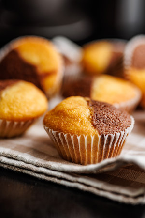 Close Up of a Muffins on a black table.の写真素材