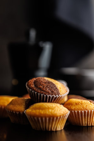 Close Up of a Muffins on a black table.の写真素材