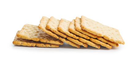 Salted crackers isolated on a white background.の写真素材
