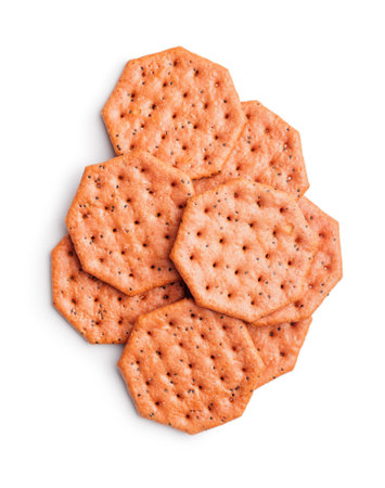 Salted crackers isolated on a white background.の写真素材