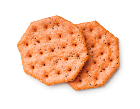 Salted crackers isolated on a white background.の写真素材