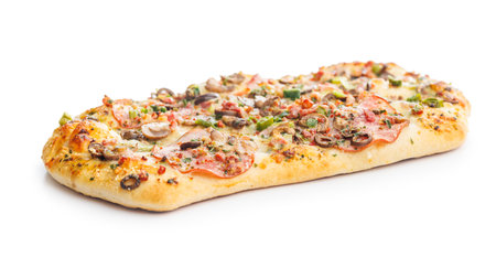 Tasty italian square pizza isolated on a white background.の写真素材