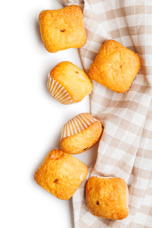 Magdalenas the typical Spanish plain muffins isolated on a white background.の写真素材