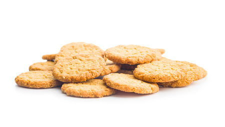 Tasty oatmeal cookies isolated on a white background.の写真素材