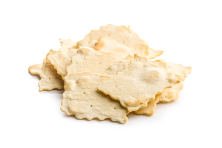 A crispy salted crackers isolated on a white background.の写真素材