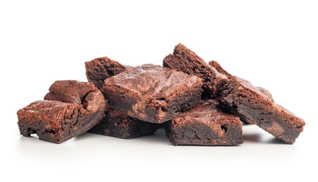 Homemade chocolate brownies isolated on a white background.の写真素材