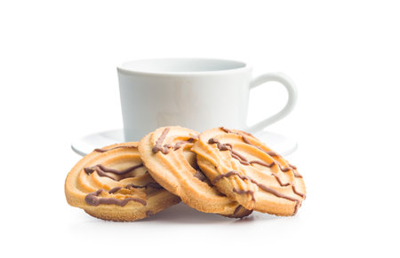 Sweet chocolate cookies isolated on a white background.の写真素材