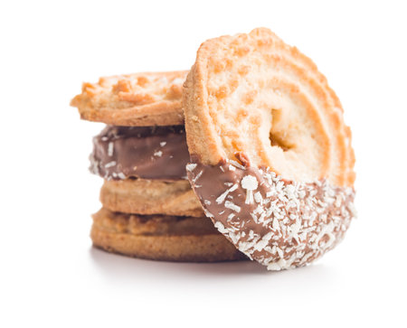 Sweet chocolate cookies isolated on a white background.の写真素材