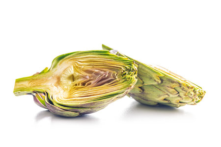 Ripe artichokes plant isolated on a white background.の写真素材