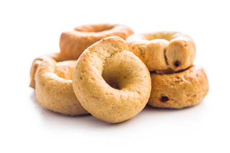 Salted crispy snack rings isolated on a white background.の写真素材
