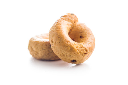 Salted crispy snack rings isolated on a white background.の写真素材