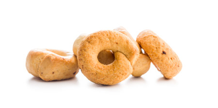 Salted crispy snack rings isolated on a white background.の写真素材