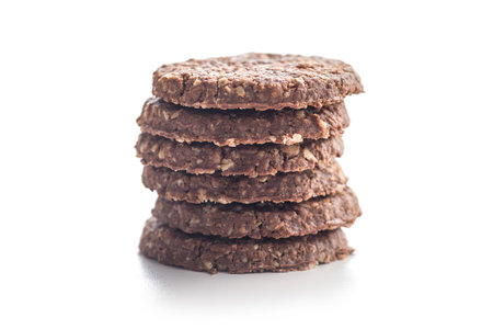 Sweet oatmeal cookies isolated on a white background.