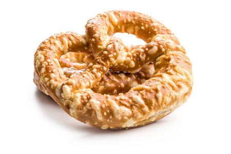 Salted pretzel isolated on a white background.の写真素材