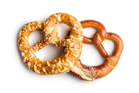 Salted pretzel isolated on a white background.の写真素材