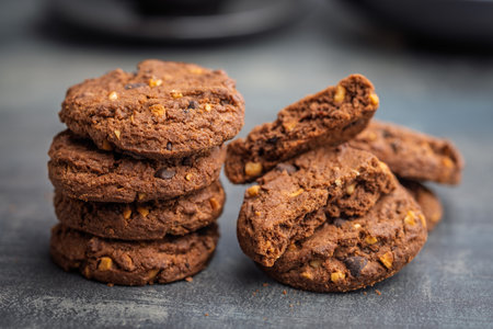 Sweet chocolate cookies on a kitchen table.