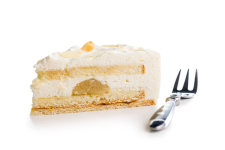 Sweet creamy cake isolated on a white background.の写真素材