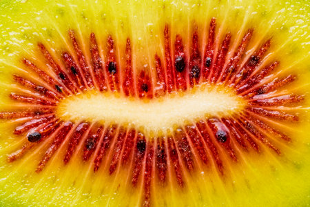 Macro shot of a red kiwi fruit.の写真素材