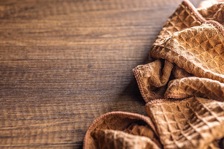 Kitchen napkin on a wooden table.の写真素材
