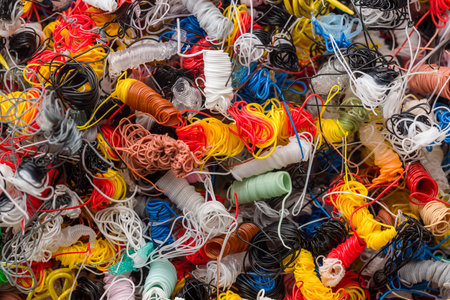 3D printer waste. Plastic filament. Top view.の写真素材