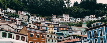 Panoramic view of the houses in the picturesque village of Cudillero in Asturias, Spain. Tourist conceptの写真素材