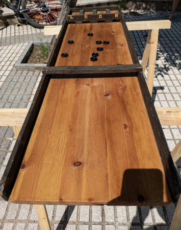 Handmade Dutch billiard game made of woodの写真素材