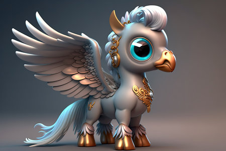 Illustration 3d super cute little pegasus with big eyes. Generative AIの素材