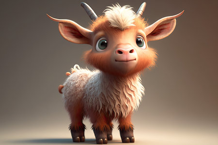 Illustration 3d small super cute goat with big eyes. Generative AIの素材