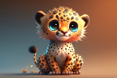 Adorable baby leopard, 3d cartoon style. Generative AIの素材