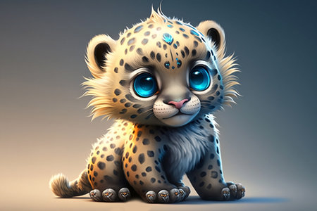 Adorable baby snow leopard, 3d cartoon style. Generative AIの素材