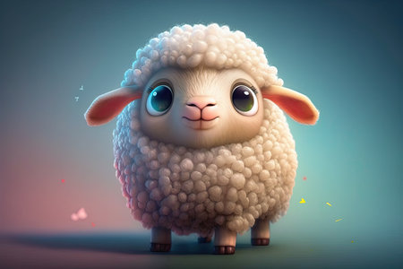 Illustration 3d small super cute sheep with big eyes. Generative AIの素材