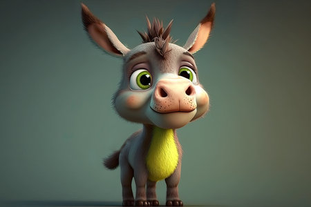 Illustration 3d super cute little donkey with big eyes. Generative AIの素材