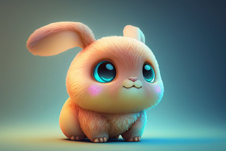 Illustration 3d small super cute bunny with big eyes. Generative AIの素材