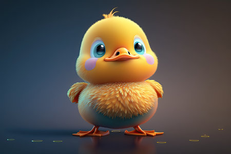 Illustration 3d small super cute duck with big eyes. Generative AIの素材