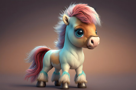 Illustration 3d super cute little horse with big eyes. Generative AIの素材