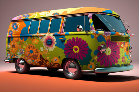 70's flower power style van. Generative AIの素材