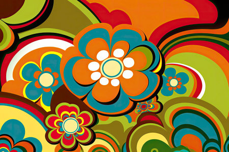 A groovy flower power pattern. Generative AIの素材