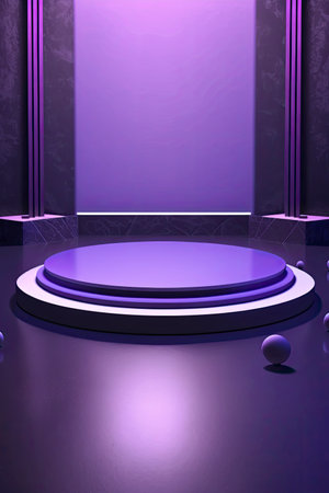 Pedestal illuminated with neon lights. Generative AIの素材