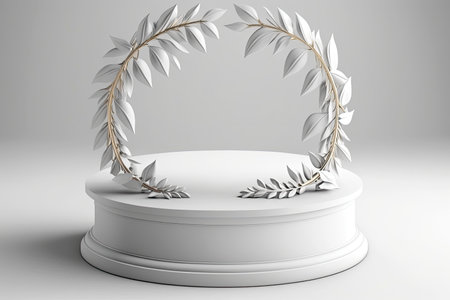 Marble pedestal with plants and organic tones. Generative AIの素材