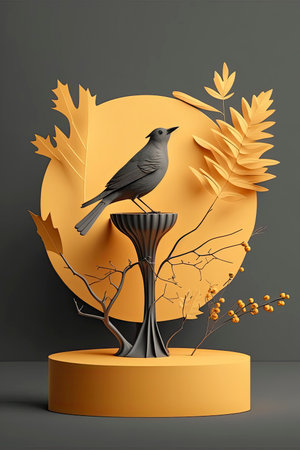 3d minimalist pedestal with paper birds. Generative AIの素材