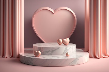 Circular marble pedestal with pink background. Generative AIの素材