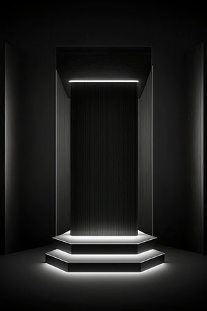 illuminated marble pedestal with black background. Generative AIの素材