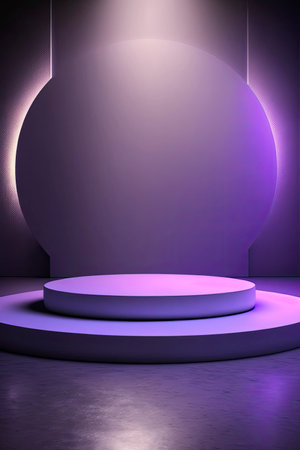 Pedestal illuminated with neon lights. Generative AIの素材