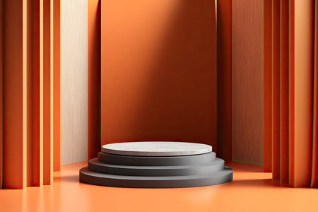 circular pedestal with orange background. Generative AIの素材