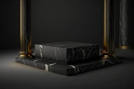 illuminated marble pedestal with black background. Generative AIの素材