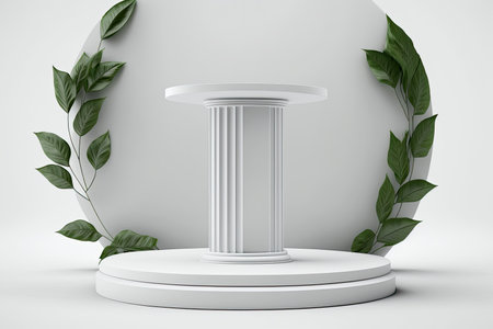 Marble pedestal with plants and organic tones. Generative AIの素材
